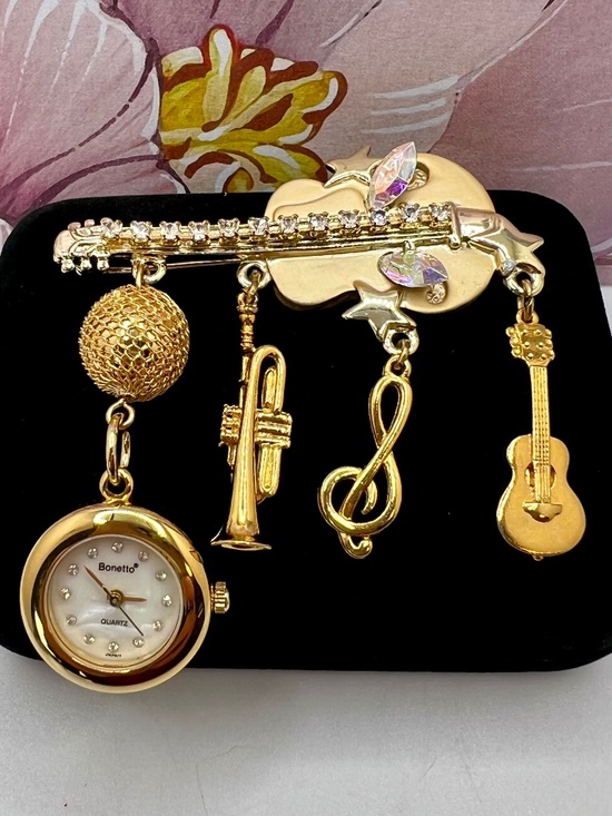 Bonetto Accessories - Bonetto Watch Brooch Musical Instrument Theme